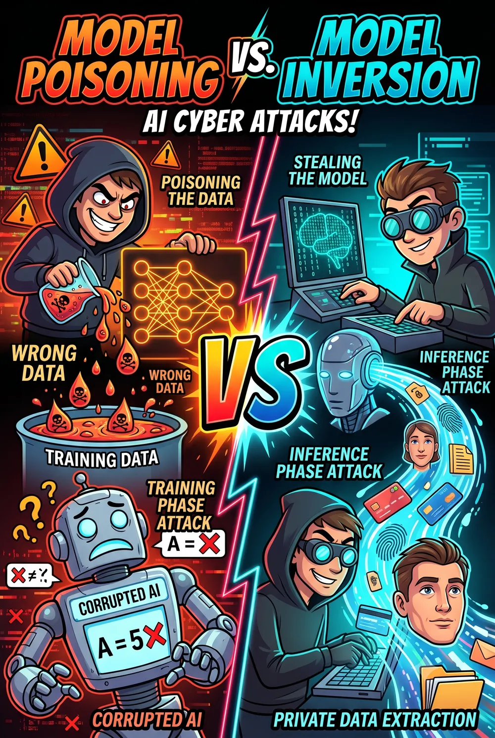 Understanding Model Poisoning vs. Model Inversion Attacks in AI Security